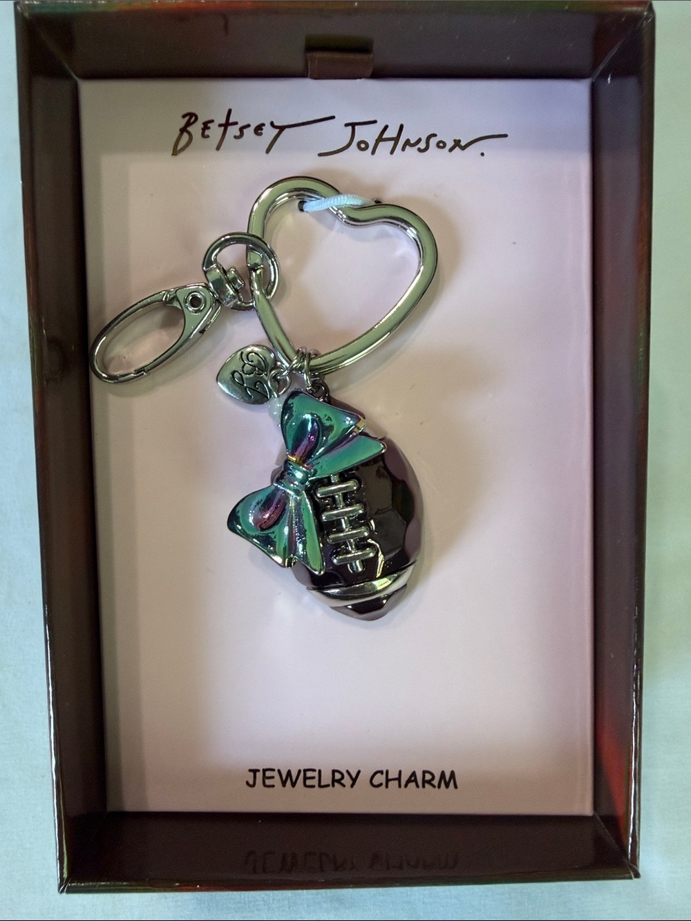 Betsey Johnson Football Bow Heart Bag Charm Key Fob NWT